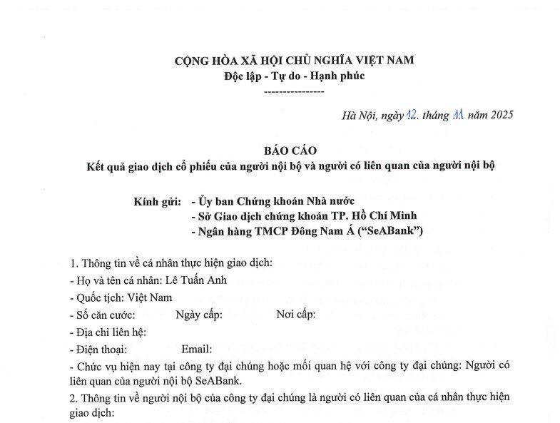 Con trai bà Nguyễn Thị Nga bán thành công 5 triệu cổ phiếu SSB