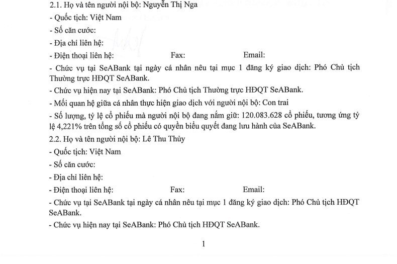 Con trai bà Nguyễn Thị Nga bán thành công 5 triệu cổ phiếu SSB