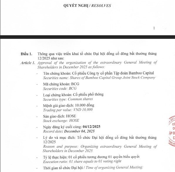 Bamboo Capital (BCG) triệu tập cổ đông họp bàn định hướng tái cấu trúc
