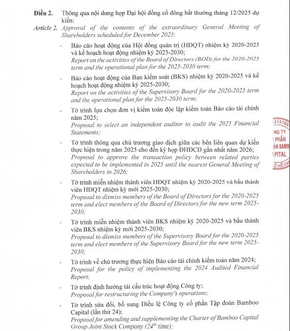 Bamboo Capital (BCG) triệu tập cổ đông họp bàn định hướng tái cấu trúc