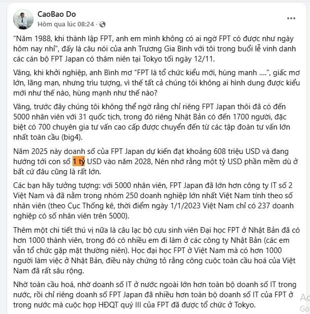 Ông Đỗ Cao Bảo: FPT Japan hướng tới mốc doanh thu 1 tỷ USD