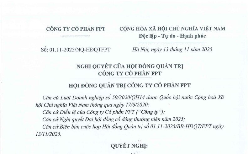 FPT chi hơn 1.700 tỷ đồng trả cổ tức
