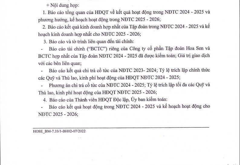 Hoa Sen sẽ báo cáo tiến độ mua lại từ 50 đến 100 triệu cổ phiếu trong Đại hội sắp tới