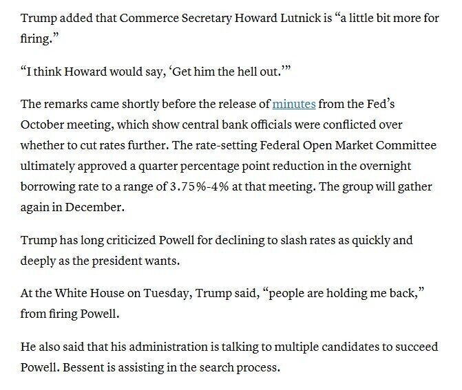 Ông Trump dọa sa thải Chủ tịch Fed Powell lẫn Bộ trưởng Tài chính vì lãi suất quá cao