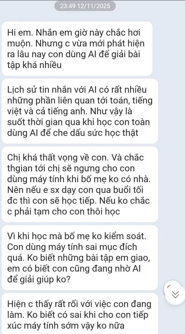 Học sinh lạm dụng AI: Mẹ hốt hoảng, đình chỉ việc học ngay trong đêm