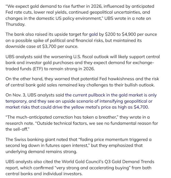 Giá vàng giữa 2026 có thể vọt lên 4.900 USD/ounce: UBS cảnh báo nhà đầu tư