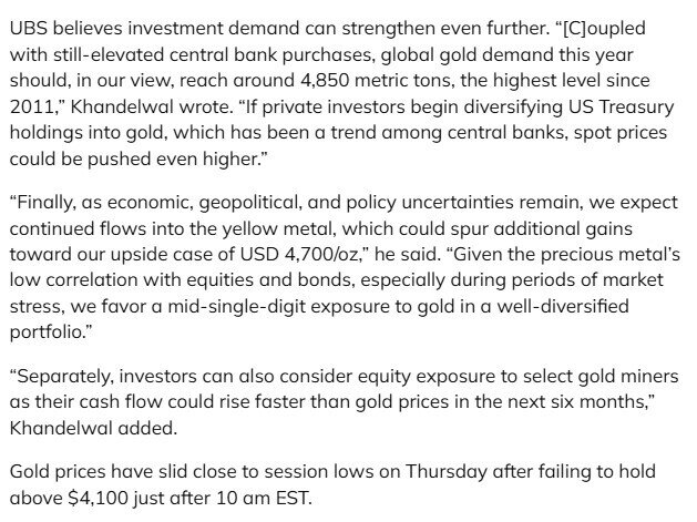 Giá vàng giữa 2026 có thể vọt lên 4.900 USD/ounce: UBS cảnh báo nhà đầu tư
