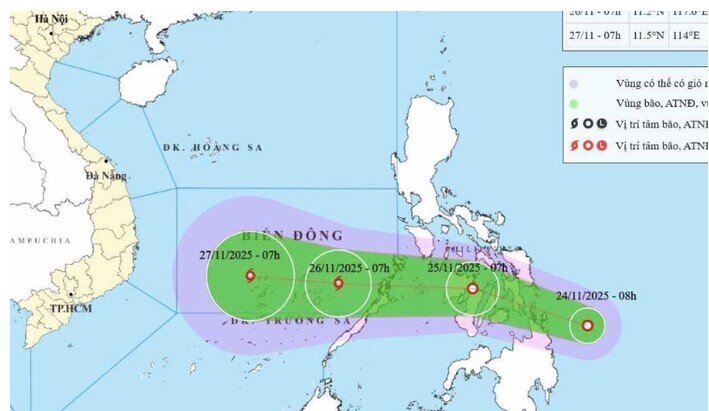 Xuất hiện áp thấp nhiệt đới giật cấp 9, dự báo mạnh lên thành bão số 15, hướng vào Nam Trung Bộ