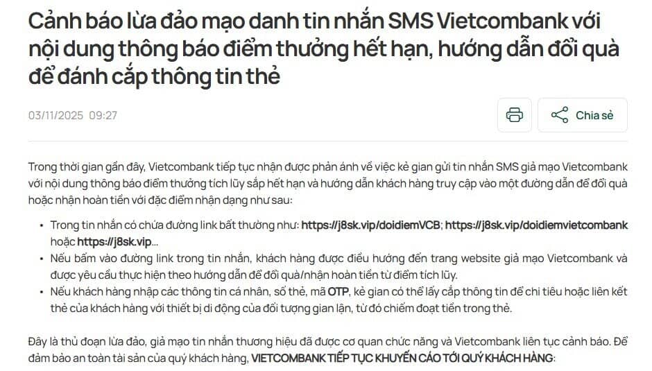 Vietcombank thông báo khẩn đến tất cả khách hàng