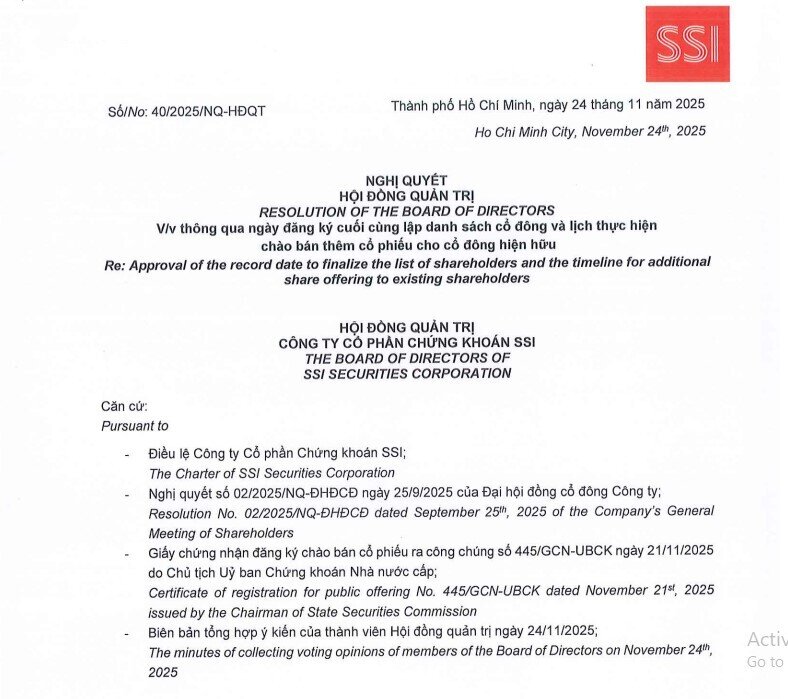 SSI sắp chào bán hơn 415 triệu cổ phiếu rẻ bằng một nửa thị giá