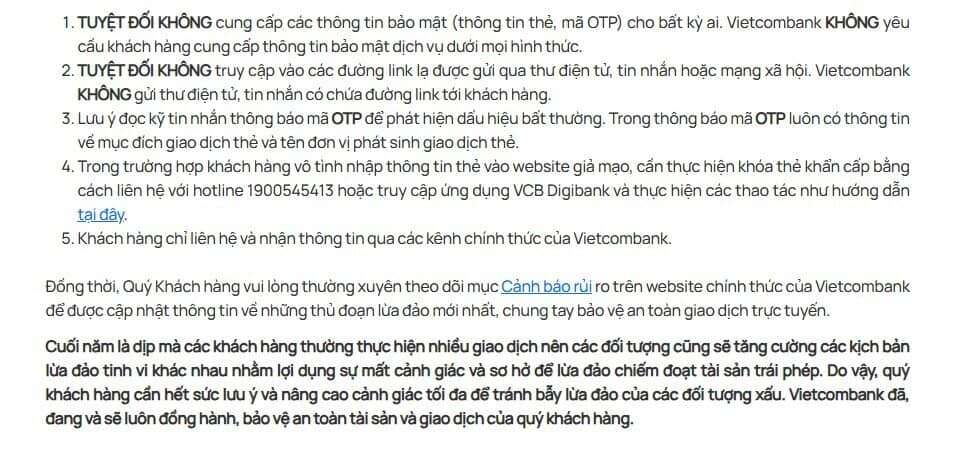 Vietcombank thông báo khẩn đến tất cả khách hàng