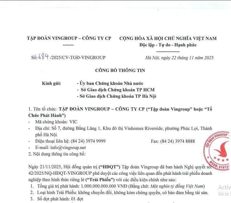 Vingroup chốt phương án phát hành 1.000 tỷ đồng trái phiếu riêng lẻ để cơ cấu nợ