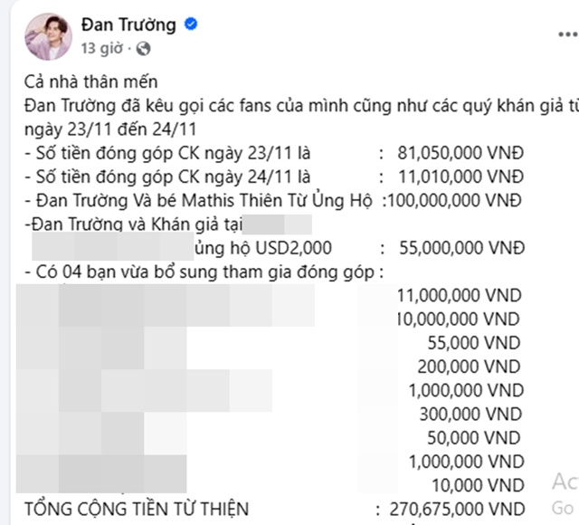Đan Trường phản hồi lùm xùm từ thiện, tiết lộ số tiền khiến cư dân mạng ‘ngỡ ngàng’