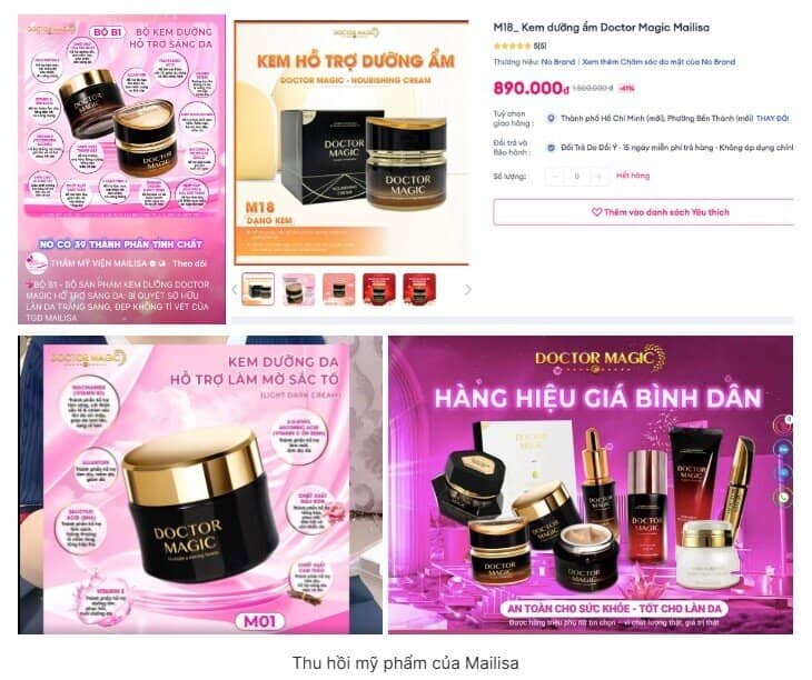 162 mỹ phẩm của Mailisa bị thu hồi trên toàn quốc