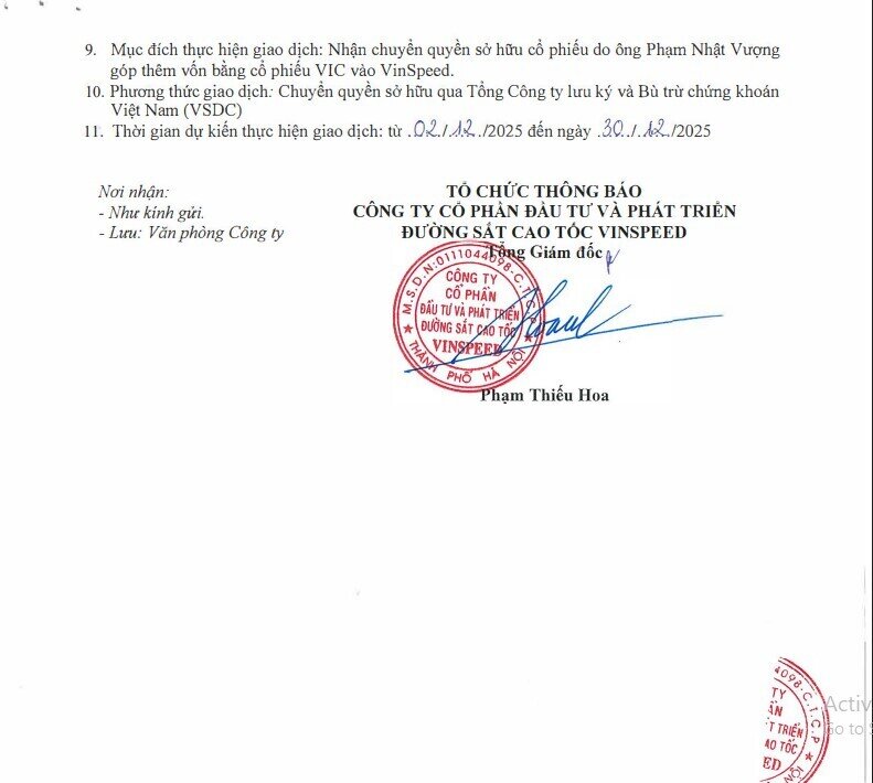 Bất ngờ thương vụ 10.800 tỷ: Ông Phạm Nhật Vượng chuyển lượng lớn cổ phiếu VIC sang VinSpeed