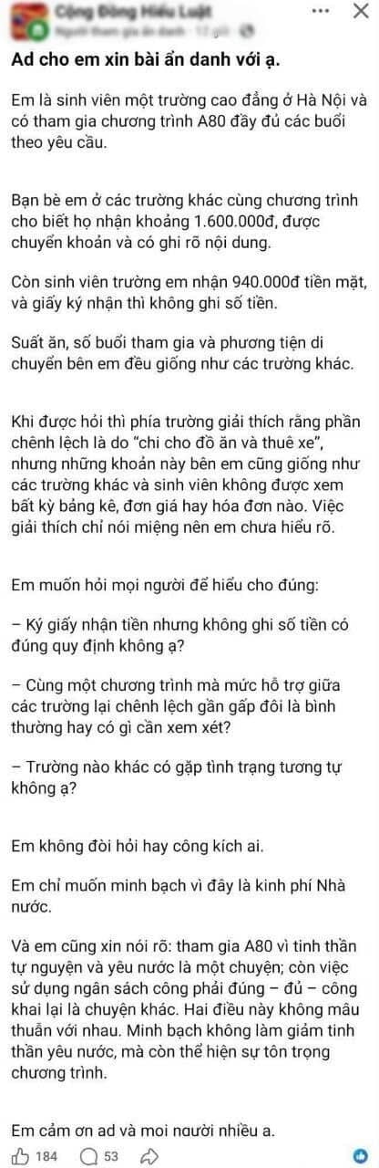 Hiệu trưởng lên tiếng việc sinh viên bức xúc liên quan tiền hỗ trợ A80