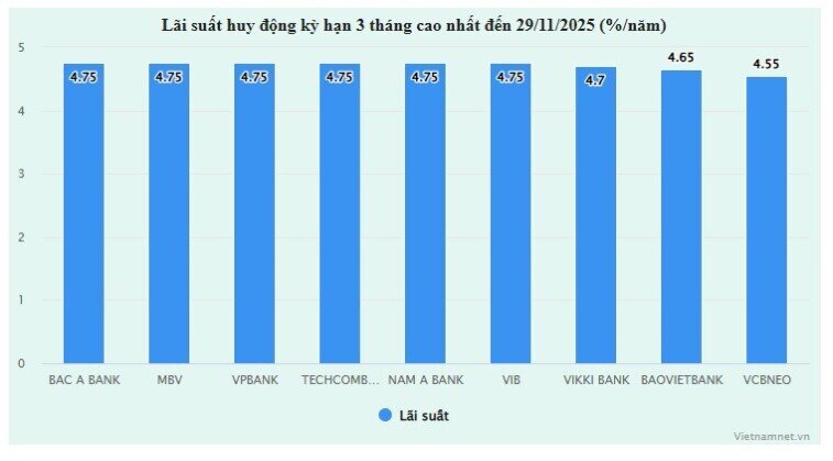 Lãi suất kỳ hạn ngắn đồng loạt chạm trần, có ngân hàng tăng tới 0,8%/năm