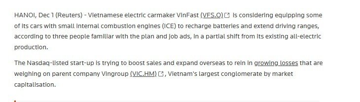 VinFast cân nhắc sử dụng động cơ xăng để mở rộng phạm vi hoạt động của xe điện