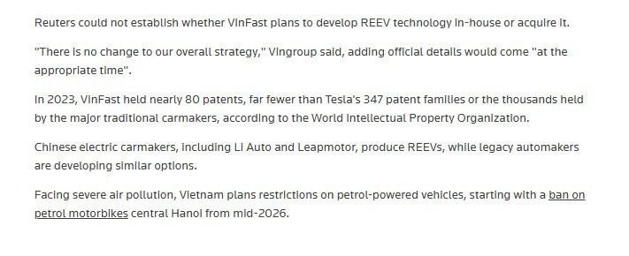 VinFast cân nhắc sử dụng động cơ xăng để mở rộng phạm vi hoạt động của xe điện