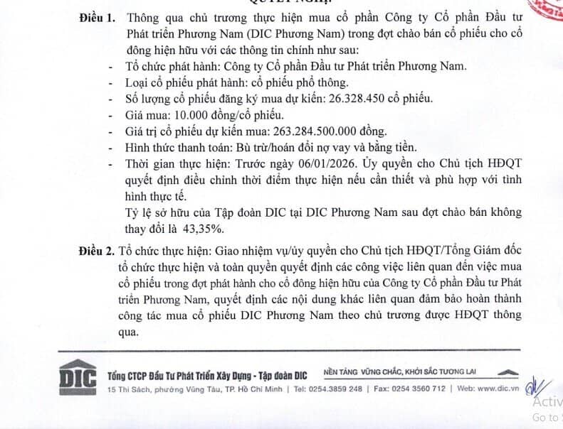 Sau làn sóng thoái vốn ồ ạt, DIC Corp bất ngờ muốn rót thêm 260 tỷ đồng vào một công ty BĐS