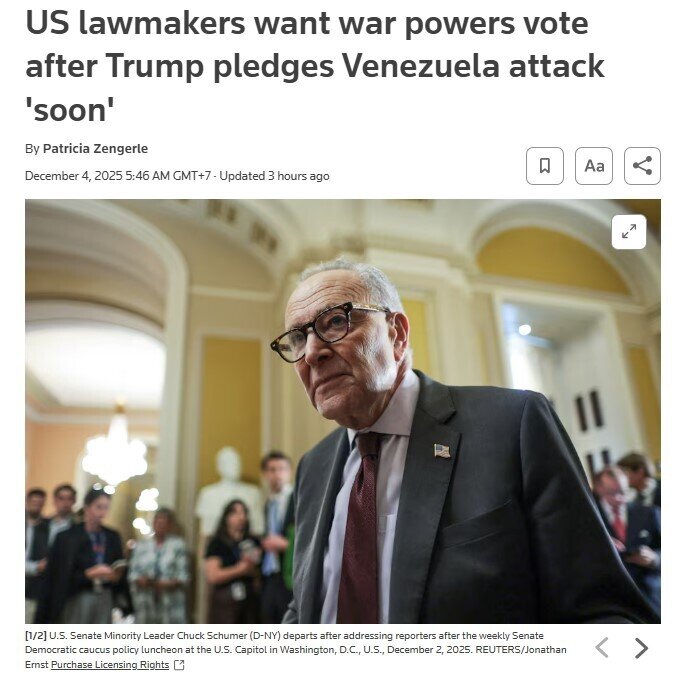 Nghị sĩ Mỹ gấp rút hành động vì sợ ông Trump ra lệnh tấn công Venezuela