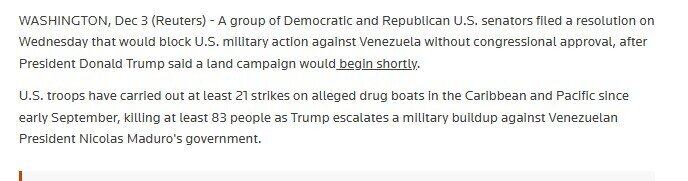 Nghị sĩ Mỹ gấp rút hành động vì sợ ông Trump ra lệnh tấn công Venezuela