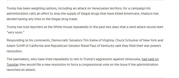 Nghị sĩ Mỹ gấp rút hành động vì sợ ông Trump ra lệnh tấn công Venezuela