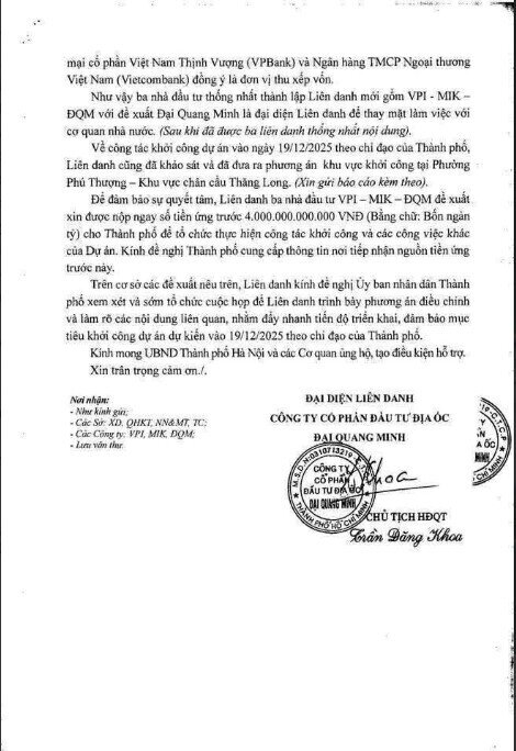 Dự án đại lộ sông Hồng tăng tốc: Liên danh Đại Quang Minh – Văn Phú – MIK sẵn sàng nộp 4.000 tỷ