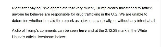 Có thật ông Trump nói 'chúng tôi đánh giá cao' việc Colombia bán cocaine cho Mỹ?