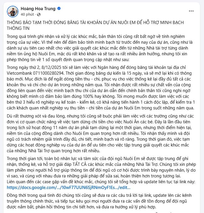 Hoàng Hoa Trung: Từ dự án Nuôi Em đến chương trình quyên góp gần 196 tỷ đồng