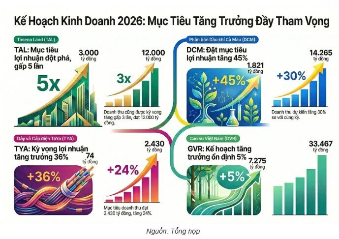 Loạt DN công bố KQKD 2025, đua nhau đặt mục tiêu tăng trưởng khủng cho 2026