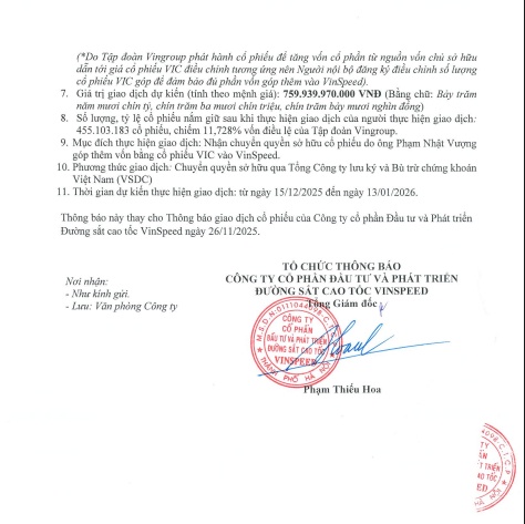 Giao dịch “khủng” 379 triệu cổ phiếu VIC diễn ra từ giữa tháng 12