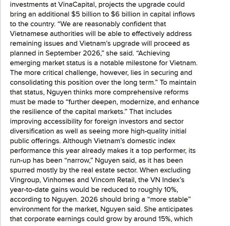 CNBC: TTCK Việt sẽ tăng mạnh trong 2026