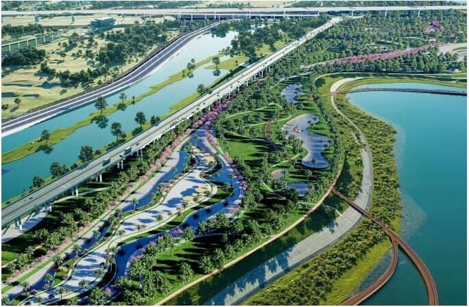 Hai phương án hướng tuyến đại lộ cảnh quan sông Hồng