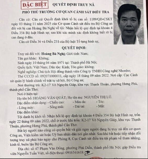 Bộ Công an truy nã đặc biệt Hoàng Bá Nghị, Chủ tịch Công ty NhoNho