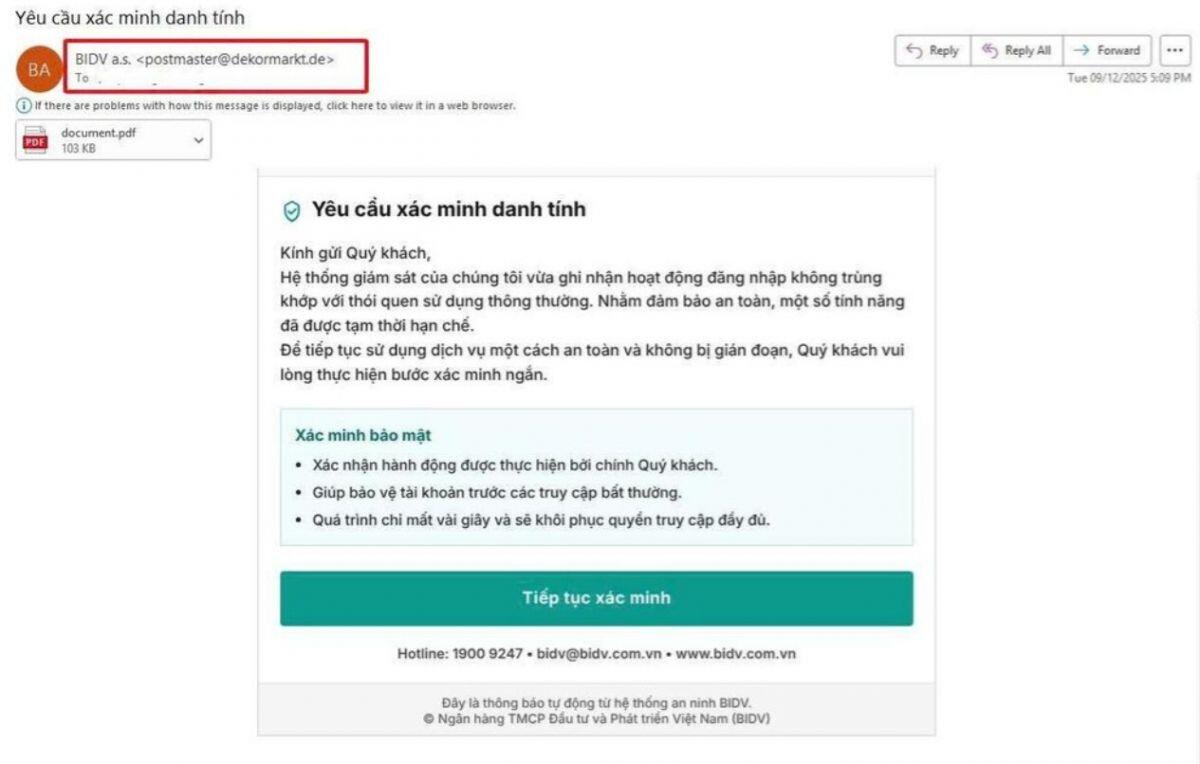 Cảnh báo khẩn: Email “xác minh giao dịch” lừa đảo đang lan tràn