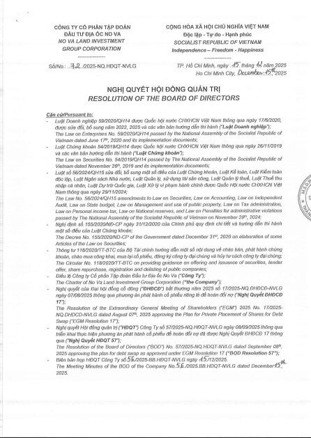 Novaland (NVL) điều chỉnh phương án hoán đổi nợ, còn hai chủ nợ tham gia