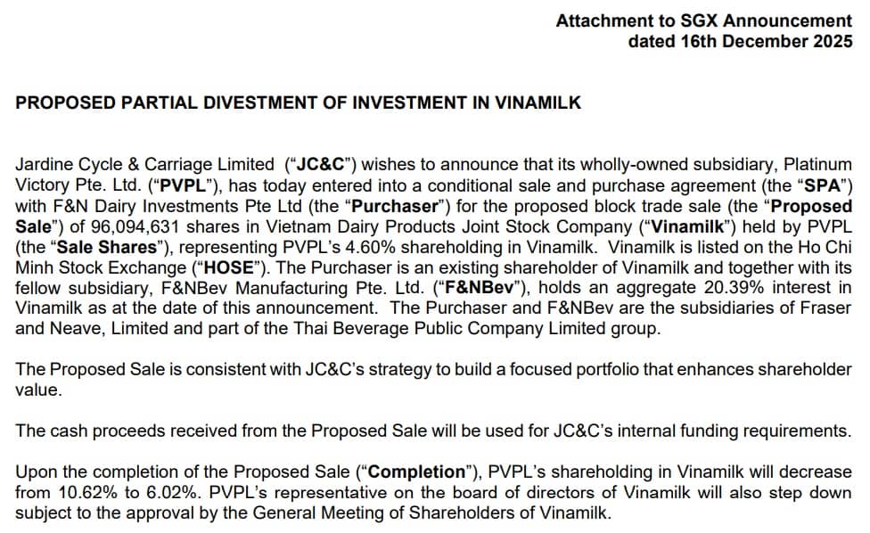 Thoái vốn Vinamilk: JC&C muốn gì từ thương vụ 228 triệu USD?