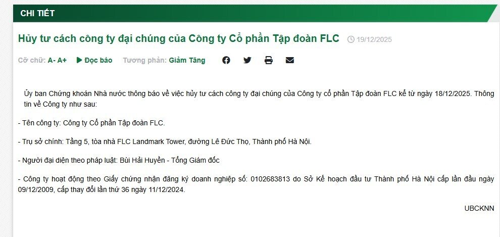 FLC chính thức bị hủy tư cách đại chúng, chấm dứt giấc mơ 'hồi sinh' trên sàn chứng khoán