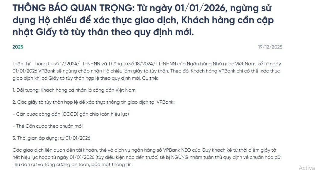 VPBank (VPB) phát thông báo khẩn đến khách hàng cả nước