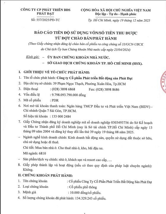 Phát Đạt đã giải ngân xong hơn 1.300 tỷ đồng huy động từ đợt chào bán cổ phiếu