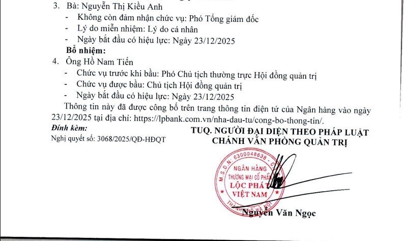 Ông Nguyễn Đức Thuỵ thôi làm Chủ tịch HĐQT LPBank (LPB)