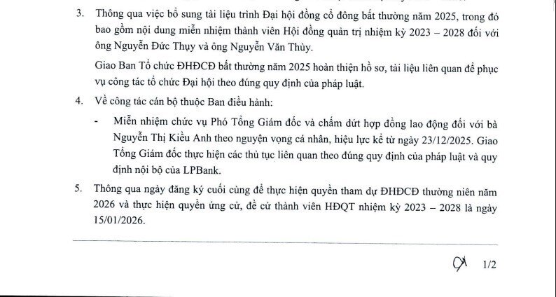 Ông Nguyễn Đức Thuỵ thôi làm Chủ tịch HĐQT LPBank (LPB)