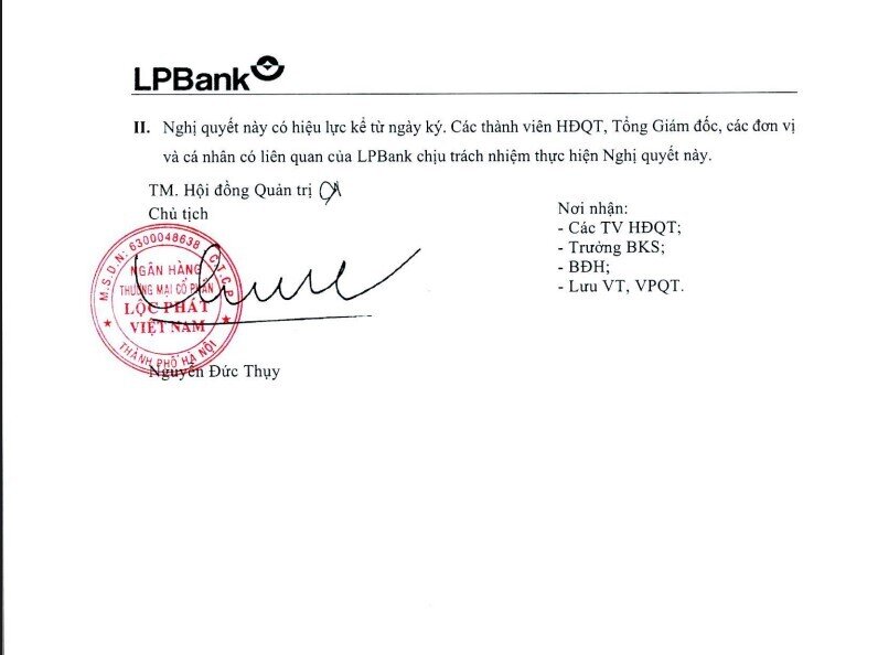 Ông Nguyễn Đức Thuỵ thôi làm Chủ tịch HĐQT LPBank (LPB)