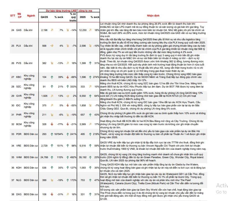 Dự báo KQKD 4 của 62 doanh nghiệp với nhiều cái tên hot VIC, VHM, HPG, DGC, TCB... Top 1 tăng trưởng gần 17.000%