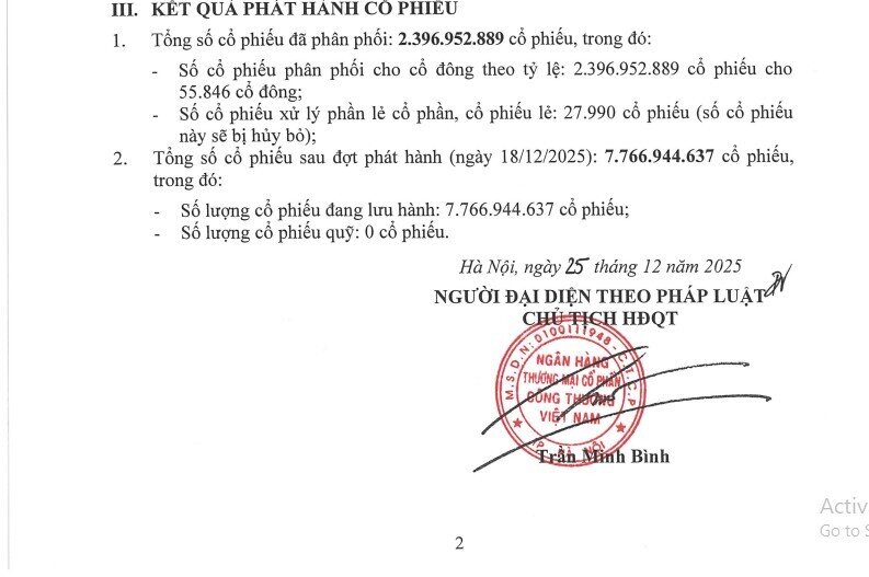 Vietinbank (CTG) hoàn tất tăng vốn điều lệ lên hơn 77.600 tỷ, vươn lên Top 4 toàn ngành