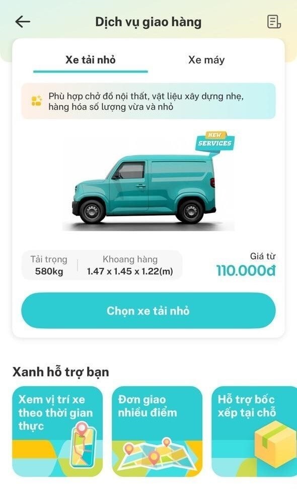 Công ty của ông Phạm Nhật Vượng tung dịch vụ xe tải nội đô, giá cước từ 110.000 đồng/chuyến