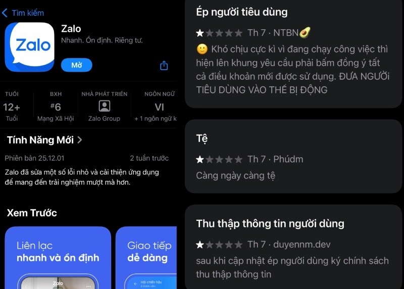 Bão 1 sao dồn dập: Zalo bị tẩy chay vì cập nhật điều khoản thu thập dữ liệu