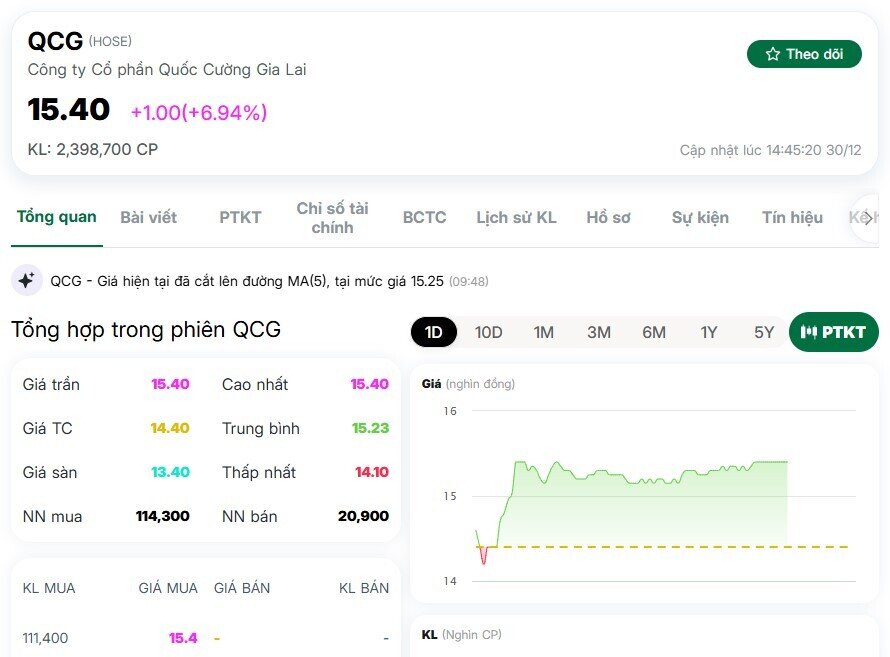 QCG bật tăng trần khi Quốc Cường Gia Lai đẩy mạnh bán tài sản trả nợ