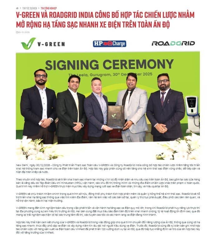 V-GREEN bắt tay Tập đoàn Dầu khí quốc doanh của Ấn Độ làm trạm sạc xe điện tại 24.400 điểm bán xăng dầu